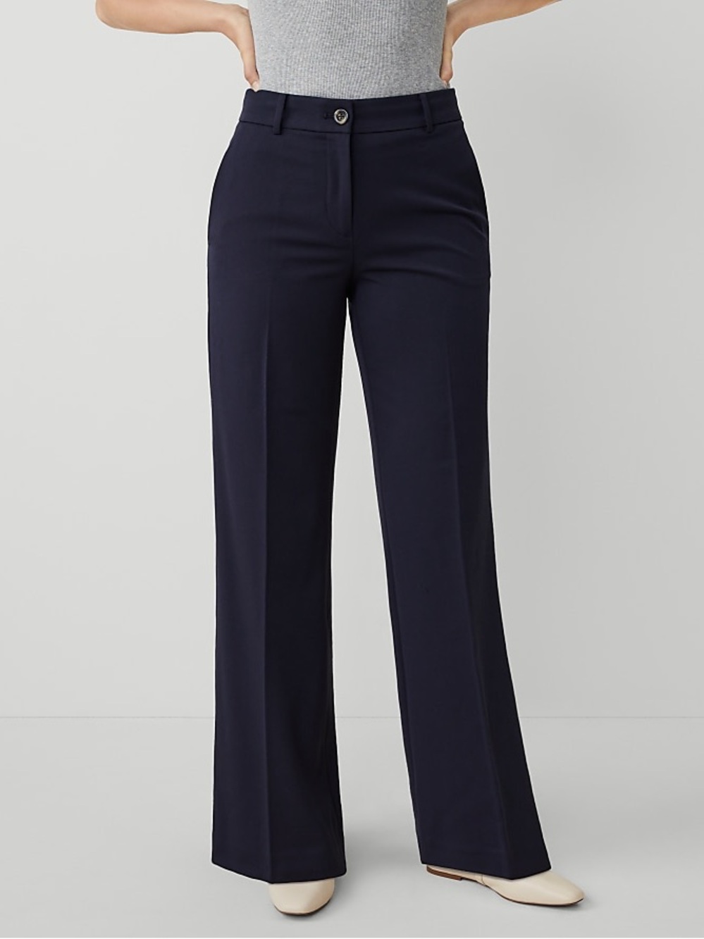 Ann Taylor The Petite Perfect Wide Leg Pants Curvy Fit Navy Blue